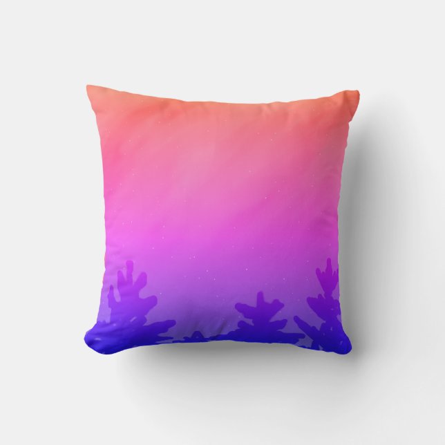 Rik orange lila gradient natt himmel träd dekorati kudde (Framsida)