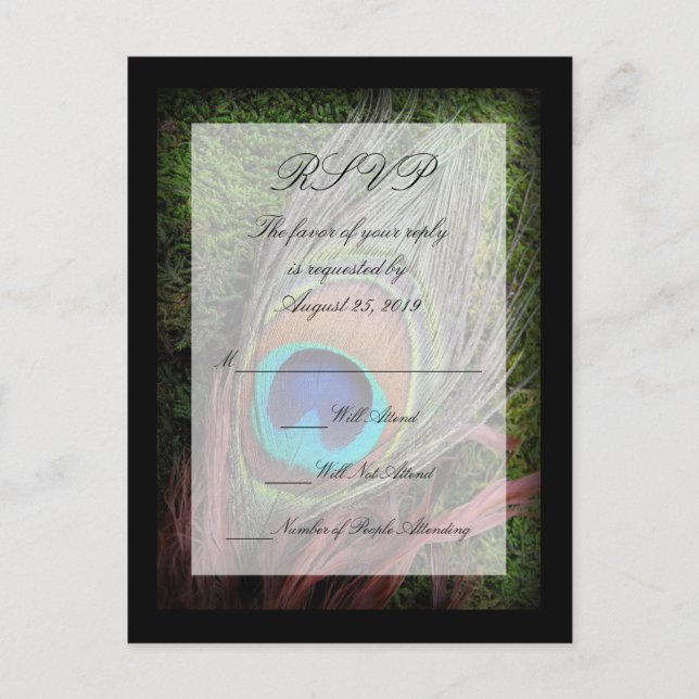 Rik Peacock Feather med Grönt Moss OSA Reply Inbjudan Vykort (Framsida)