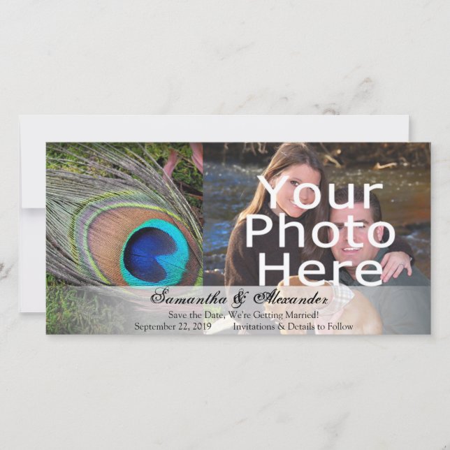 Rik Peacock Feather med Grönt Moss Spara Datumet (Framsida)