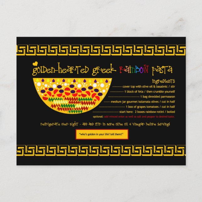 Rik Recipes - GOLDEN HEARTED GREEK PASTA Vykort (Framsida)