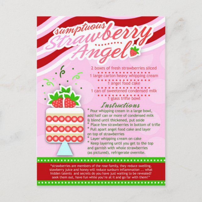 Rik Recipes SUMPTUOUS STRAWBERRY ANGEL Vykort (Framsida)