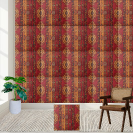 Rik Red and Guld African Design Tile Kakelplatta
