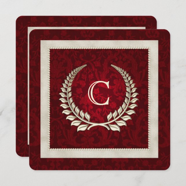 Rik Red Damask och Pearls bröllopsinbjudan Inbjudningar (Fram/baksida)