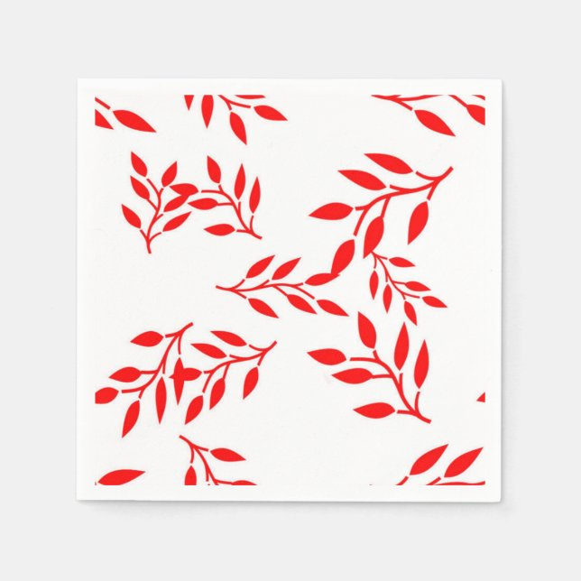 Rik Red Foliage on White Papper Napkins Pappersservett (Framsidan)