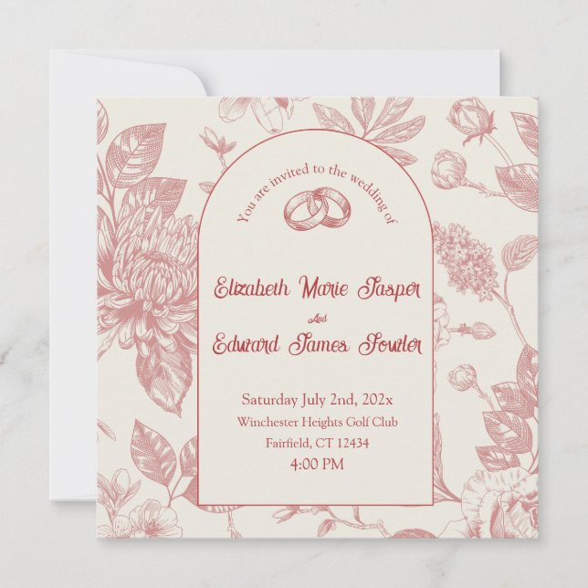 Rik Red Fransk Blommigt Toile Blommigt (Framsida)