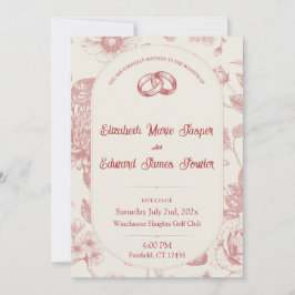 Rik Red Fransk Blommigt Toile Blommigt Inbjudningar