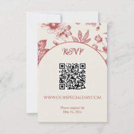 Rik Red Fransk Blommigt Toile Blommigt QR-kod OSA Kort