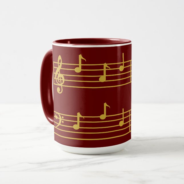 RIK RED GULD MUSICAL PAPPA NOTES TREBLE BASCLEF MUGG (Framsida vänster)