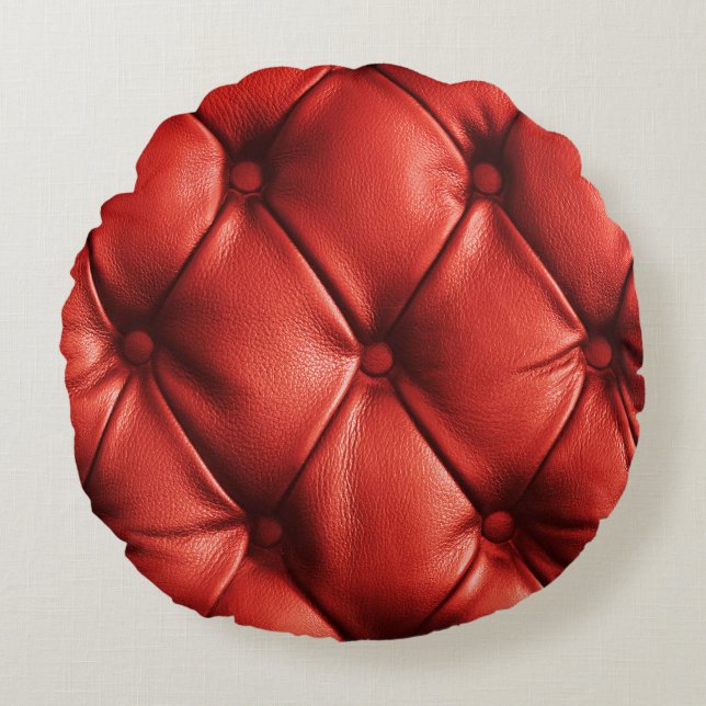 Rik Red Leather: Luxury Textured Detail Rund Kudde (Framsidan)