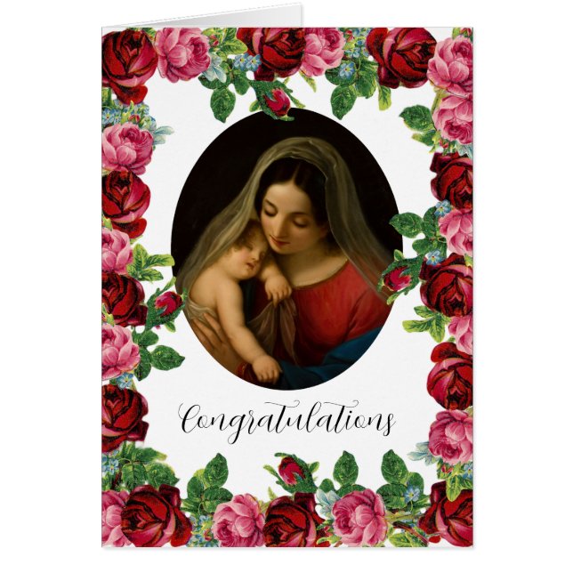 Rik Red Rosa ros katolska Blessings Nyfödd bebis Hälsningskort (Framsidan)