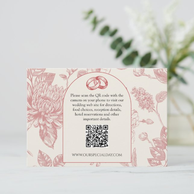 Rik röd fransk blomstertoile QR-kod Tilläggskort (Stående Fram)