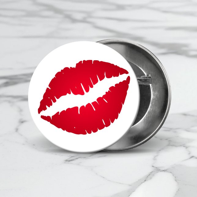 Rik röd läppstift Kyss Tryck Knapp (Rich Red Lipstick Kiss Print Button)