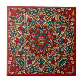 Rik röd Mandala. Kakelplatta