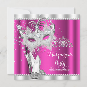 Rik Rosa Masquerade Quinceanera Mask Hög Heels Inbjudningar