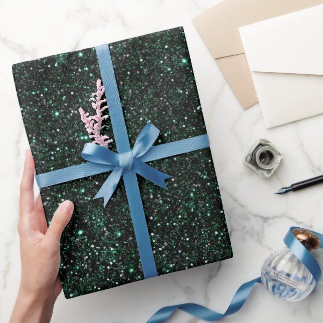 Rik Smaragdgrön Metallisk Svart Glittermönster Presentpapper (Gifting)