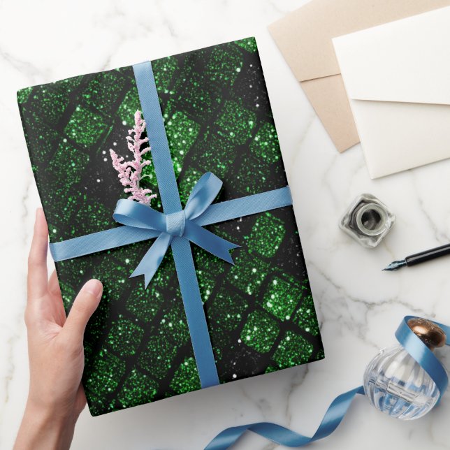 Rik Smaragdgrön Metallisk Svart Glittermönster Presentpapper (Gifting)