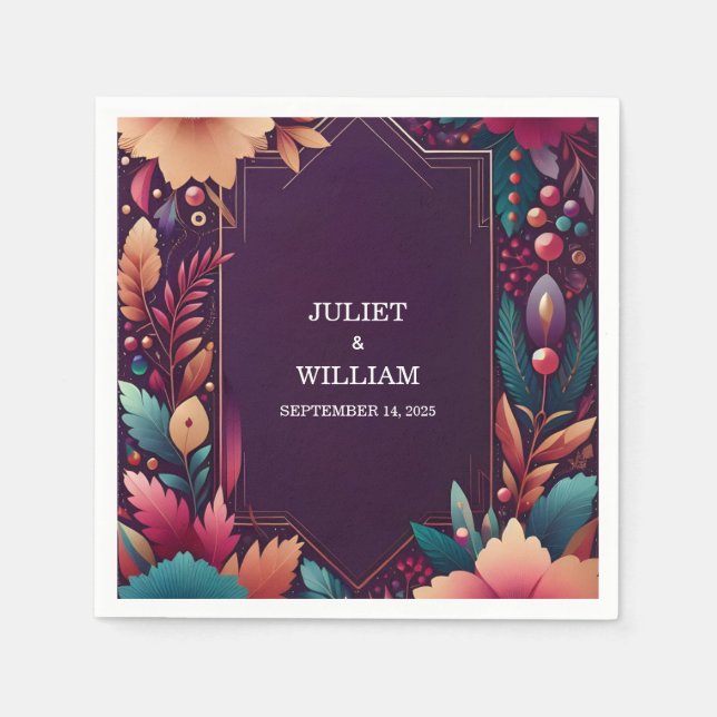 Rik Soft Teal Fall Gem Bold Jewel Tone Bröllop Pappersservett (Framsidan)