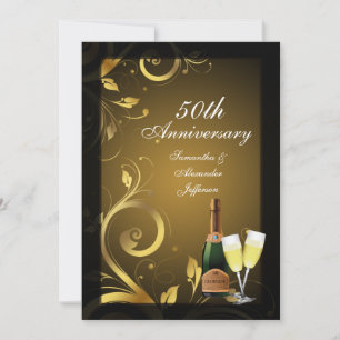 Rik svart och guld virvel 50-årsjubileum fest inbjudningar