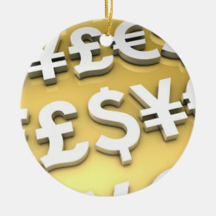 Rikedom för finans för världsvalutor guld- julgransprydnad keramik
