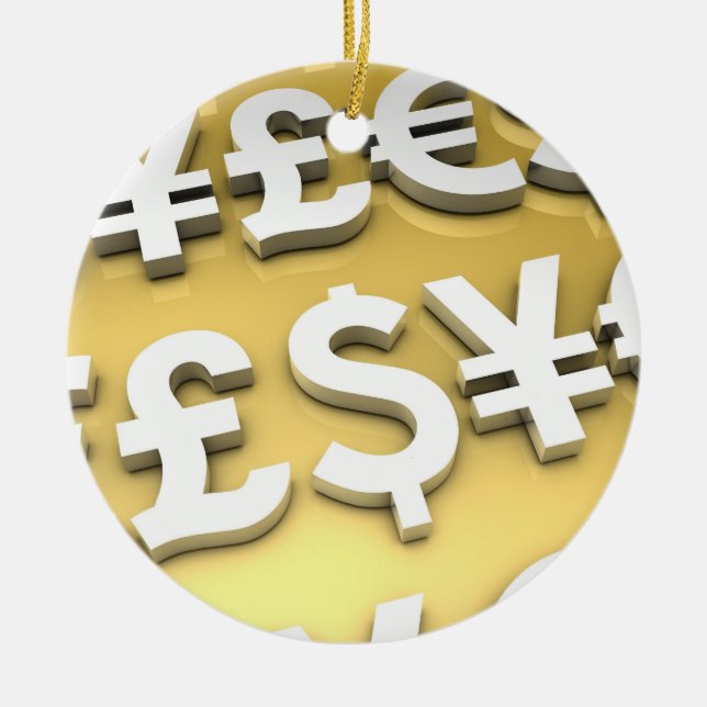 Rikedom för finans för världsvalutor guld- julgransprydnad keramik (Framsidan)