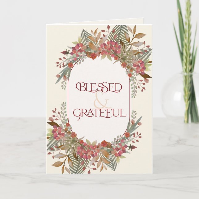 Riklig höst blomster Tacksägelse Blessed Grateful Kort (Framsida)