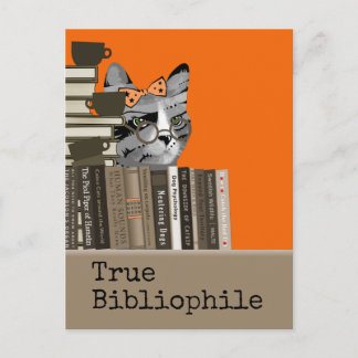 Riktig bibliofil - katt med bokar vykort