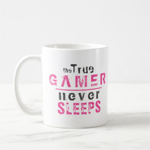 Riktig Gamer sover aldrig Rosa Tjej Gamer Kaffemugg
