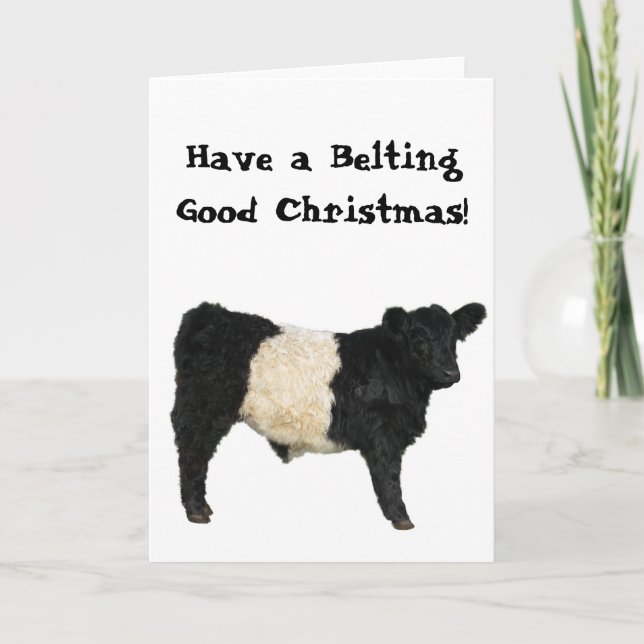 Riktig God Jul Bältad Galloway Beltie Ko Kort (Framsida)