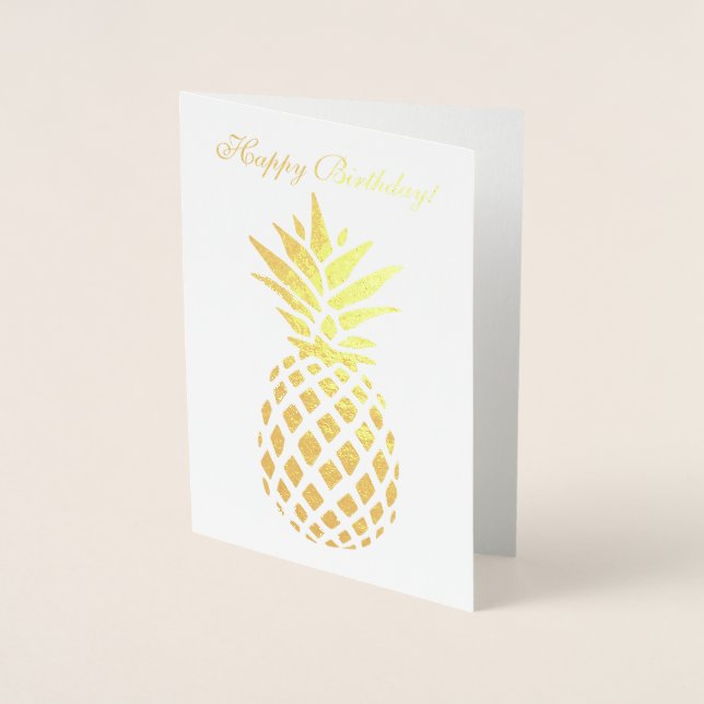 Riktig Guld-ananas-GRATTIS PÅ FÖDELSEDAGEN-typogra Folierat Kort (Framsida)