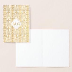 Riktig guld Great Gatsby Art Deco monogram Folierat Kort