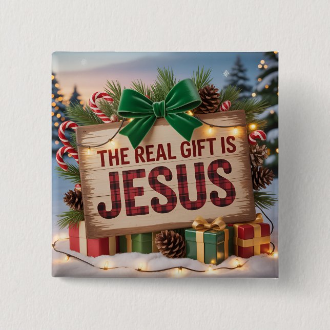Riktig Julgåva Jesus Fyrkantig Knap Knapp (Framsida)