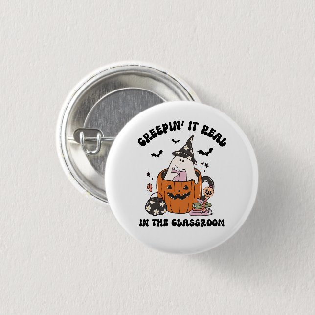 Riktig läskig söt Retro Halloween Lärare Knapp (Framsida & baksida)