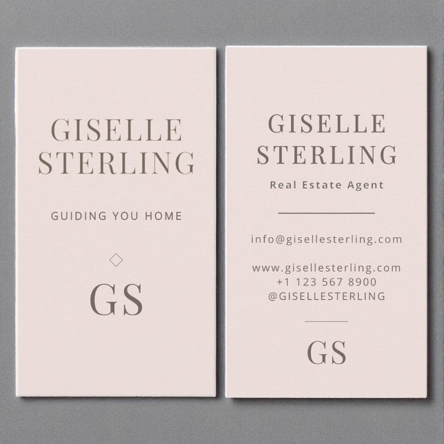 Riktig  Rosa i Gods Agent, Monogram, minimalistisk Visitkort (Skapare uppladdad)