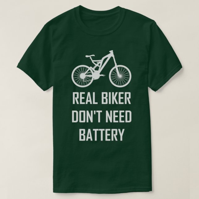Riktiga biker behöver inte battericykel, cykel, cy t shirt (Design framsida)