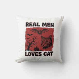 Riktiga män älskar katt Halloween Vintage katt trö Kudde