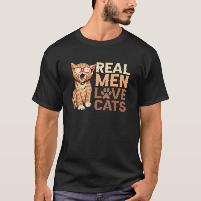 Riktiga män älskar katter husdjur katt fadersdag t shirt (Framsida)
