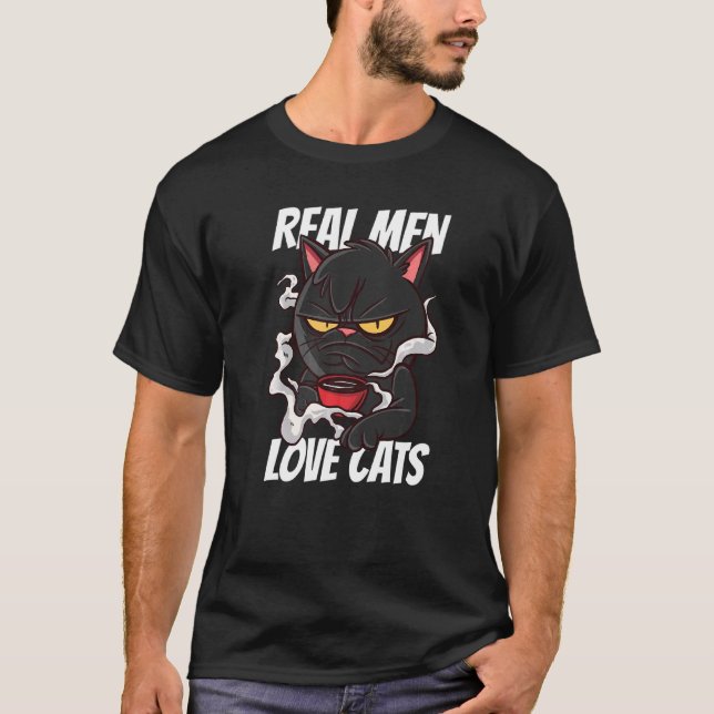 Riktiga män älskar katter t shirt (Framsida)