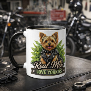 Riktiga män älskar Yorkies / Rolig motorcykelhund Mugg