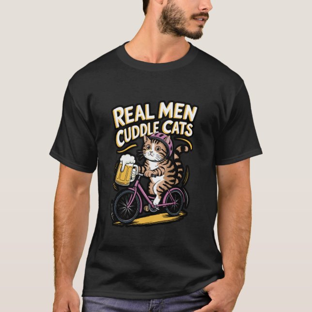 Riktiga män kramar katter Rolig design för kattäls T Shirt (Framsida)