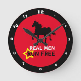 Riktiga män springer fritt & vild svart häst (Tuff Rund Klocka