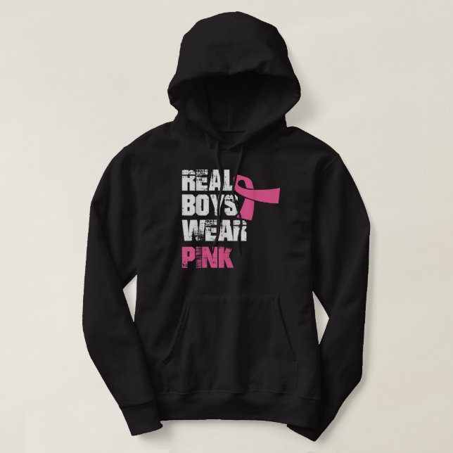 Riktiga pojkar bära rosa rosa av bröstcancer Medve Hoodie (Design framsida)