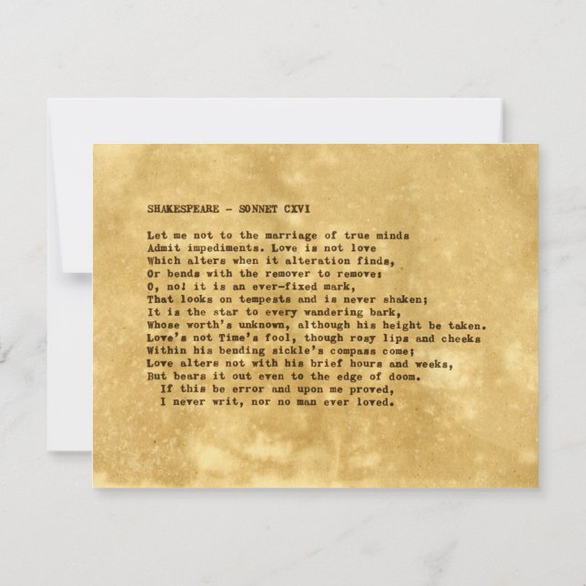 Riktiga skrivmaskinens Shakespeare Sonett 116 (CXV Inbjudningar (Baksida)