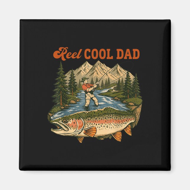Riktigt cool pappa fiskare öring bergslandskap  magnet (Framsidan)