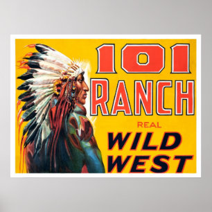 Riktigt Wild West-show, 1910. Gammal reklam Poster