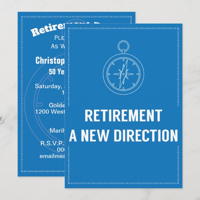 Riktning för kompass för pensionparty modern djärv inbjudningar (Fram/baksida)
