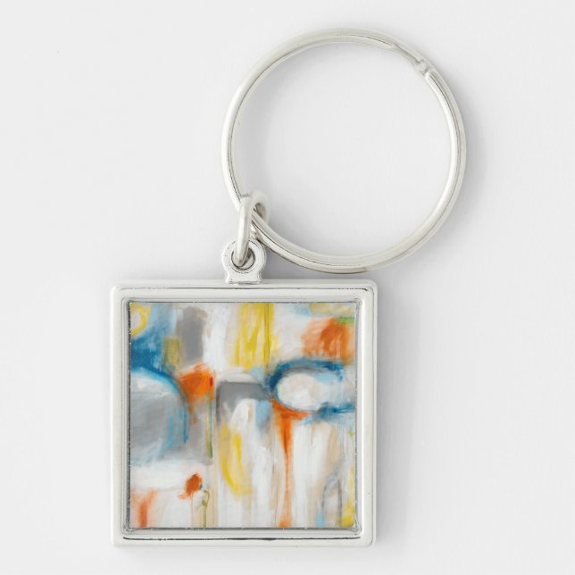 Riktning I Fyrkantig Silverfärgad Nyckelring (Framsidan)