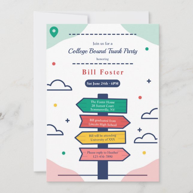 Riktningsvisande skylt Högskoleförberedande inbjud Inbjudningar (Framsida)