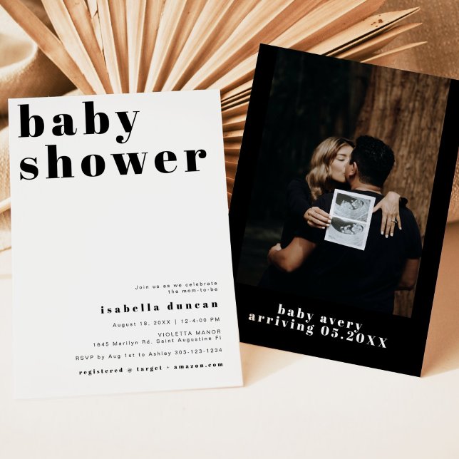 RILEY Bold Bohemian Retro Photo Baby Shower Inbjudningar (Skapare uppladdad)