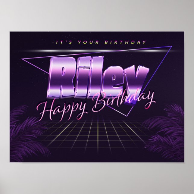 Riley Namn Vorname lila retro Poster Geburtstag (Framsidan)