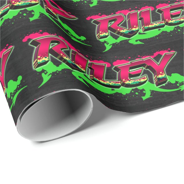 Riley Vorname Name Graffiti red green Presentpapper (Rullad Hörn)